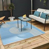 THE RUGS Reversible Weatherproof Outdoor Rug Wavy Lines Urban 1010 in Blue | Size: 90 cm x 150 cm