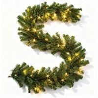 Shatchi 2.7M Pre-Lit Alaskan Garland - 70 Warm White LEDs, Christmas Dcor in Green