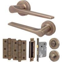 AFIT Antique Brass Door Handle Bathroom Set Handle with WC Lock Hinges in Bronze | Size: 150mm x 150mm