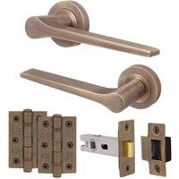 AFIT Antique Brass Door Handle Latch Set Handle with Latch Hinges 1 Pack in Bronze | Size: 150mm x 150mm