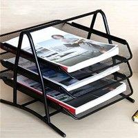 VOGREX 3 Tier Wire Mesh Filing Tray Holder A4 Document Storage in Black