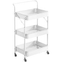 Nordara 3 Tier Metal Folding Trolley Cart Rolling Storage Shelf With Wheels in White