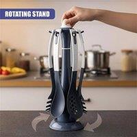 Nordara 6Pcs Kitchen Utensils Set Rotatable Stand Spatula Dishwasher Safe in Black