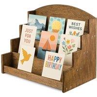 SPETLEK 4 Tier Wooden Card Display Stand for Postcards Retail in Brown