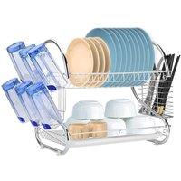 SPETLEK 2 Tier Dish Drainer Rack with Drip Tray Kitchen Drying in Silver