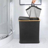 Nordara 140L Laundry Basket with Lid & 2 Removable Washing Bags in Black