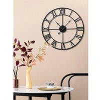 Nordara Black-60cm-Roman Numeral Metal Large Wall Clock in Black