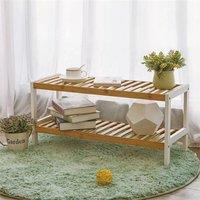 SPETLEK 2 Tier Natural Bamboo Shoe Rack Storage Shelf Organiser Stand in Brown