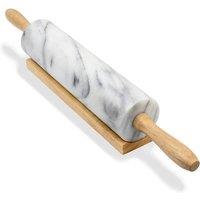 SPETLEK Marble Rolling Pin with Wooden Handles Baking with Stand in White