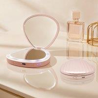 INMTFEI Magnified Rechargeable Foldable Portable LED Makeup Mirror in Pink