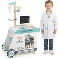 CASART Wooden Doctor Playset Kids Pretend Play Doctor Kit w/Cart & CT Machine in Green