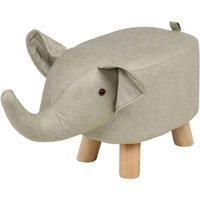 Nordara White-Elephant Animal Stool Kids Nursery Bedroom Wooden Footstool in Light Grey