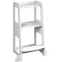 Nordara White-Avery Wooden Kids Step Stool Learning Tower with Safety Rail in White