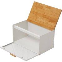 Living and Home 2-door Metal Bread Box Bread Bin with Bamboo Lid in White