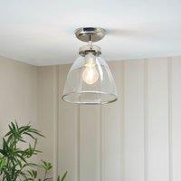 Pagazzi Brunswick Satin Nickel & Clear Glass Semi-Flush Ceiling Light in Silver