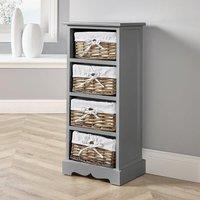 Home Source Lichfield 4 Wicker Basket Drawer Chest Storage Unit Fully Assembled in Grey