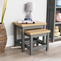 Home Source Nest of 2 Tables Coffee Occasional Side End 36mm Oak Top Nested Set in Dark Grey