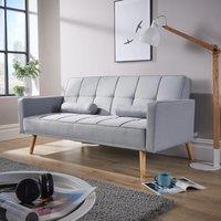 Home Source Double Sofa Bed Folding Buttoned Detailing 2 Cushions 3 Seater in Light Grey