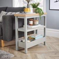 Home Source Side Table Grey 36mm Oak Effect Top Storage Shelves Home Organiser in Light Grey