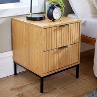 Home Source Contemporary Wooded Bedside Cabinet 2 Drawers Bedroom Organiser in Natural