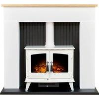 Adam Fires & Fireplaces Adam Innsbruck Stove Fireplace in Pure White with Woodhouse Electric Stove in White, 45 Inch