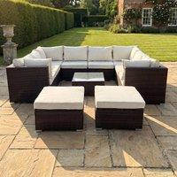 Artemis Home Oliena 10 Seat Modular Rattan Small U-Shape Garden Furniture in Brown