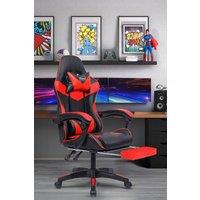 Neo Foot Turbo Massage Leather Recliner PC Gaming Chair with Footrest in Red