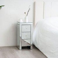 Comfy Living Ltd Small Mirrored Bedside Table with 3 Drawers & Crystal Handles in Silver