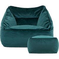 icon Natalia Velvet Adults Bean Bag Armchair & Pouffe, Large Beanbag & Footstool Olive Green in Teal