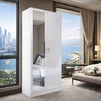 Harmin Mirrorred 2 Door Soft close wardrobe height 180 cm - (White on White) in White