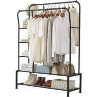 House of Home Black Metal Clothes Rail Double Hanging Storage With Shelves