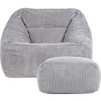 icon Bean Bag Armchair & Footstool Jumbo Cord Bundle in Light Grey
