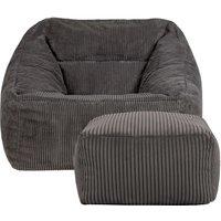 icon Bean Bag Armchair & Footstool Jumbo Cord Bundle in Charcoal