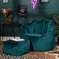 icon Sirena Scallop Chair Bean Bag & Footstool Velvet Bean Bags in Teal