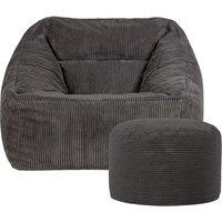 icon Corduroy Bean Bag Armchair & Round Beanbag Footstool in Charcoal