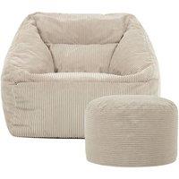 icon Corduroy Bean Bag Armchair & Round Beanbag Footstool in Natural