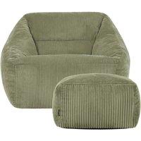 icon Bean Bag Armchair & Footstool Jumbo Cord Bundle in Green