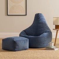 icon Gaming Bean Bag Recliner & Footstool, Corduroy in Blue | Size: Medium