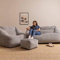 icon Bean Bag Sofa & Footstool Bundle, Jumbo Corduroy in Light Grey | Size: Medium