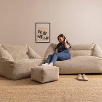 icon Bean Bag Sofa & Footstool Bundle, Jumbo Corduroy in Stone | Size: Medium