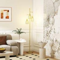HOMCOM Industrial 3-Light Floor Lamp Dimmable Standing Lamp for Living Room in Gold