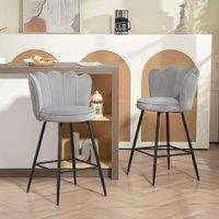 HOMCOM Set of 2 Barstools with Petal Backrest for Kitchen Island in Grey