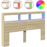 Berkfield Home Headboard Cabinet with LED Sonoma Oak 160x17x102 cm in Light Tan | Size: 160 x 17 x 102 cm
