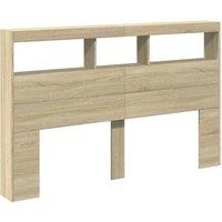Berkfield Home Headboard Cabinet with LED Sonoma Oak 160x17x102 cm in Light Tan | Size: 160 x 17 x 102 cm