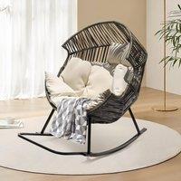 Lishetimig Oversized PE Rattan Rocking Chair with Thick Cushion in Grey