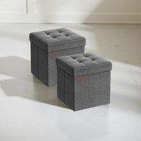SONGMICS Set of 2 Small Storage Ottoman Bench Footrest Bed End Stool in Dark Grey