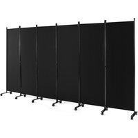 Costway 6Panel Folding Room Divider 172cm Rolling Privacy Screen w/ Lockable Wheels in Black