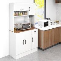 Costway 167cm Tall Pantry Cabinet w/Hutch Wooden Kitchen Buffet Cupboard in White