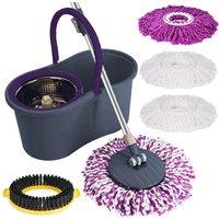 Nordara Grey 360 Spin Mop Bucket Set 4 Microfiber Heads Space Saving