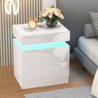 Havendro White 2 Drawer High Gloss Bedside Table Cabinet LED RGB Light